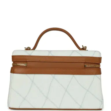 Chanel Chanel Coco Beach Top Handle Long Vanity Case with Chain Light Blue Denim and Brown Calfskin Gold Hardware | Thumbnail 4