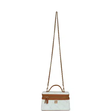 Chanel Chanel Coco Beach Top Handle Long Vanity Case with Chain Light Blue Denim and Brown Calfskin Gold Hardware | Thumbnail 7