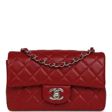 Chanel Chanel Mini Classic Rectangular Flap Bag Red Lambskin Silver Hardware | Thumbnail 1 Chanel Chanel Mini Classic Rectangular Flap Bag Red Lambskin Silver Hardware | Thumbnail 1