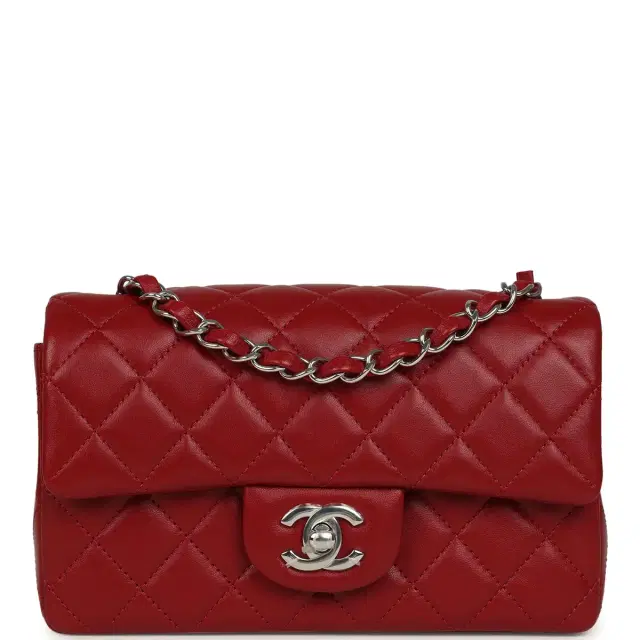 Chanel Chanel Mini Classic Rectangular Flap Bag Red Lambskin Silver Hardware