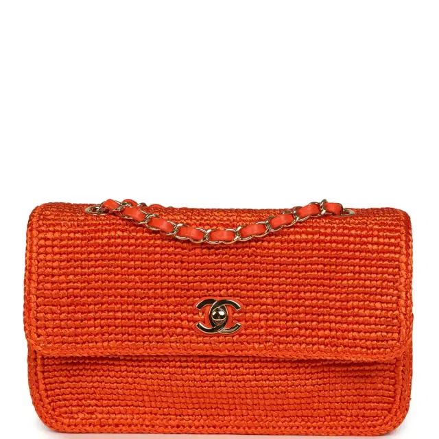 Chanel Chanel Small Coco Beach Small Flap Bag Orange Braided Raffia Gold Hardware