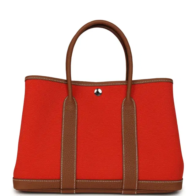 hermes Hermes Garden Party 30 Orange Mécano Toile Officier Canvas and Gold Negonda Palladium Hardware