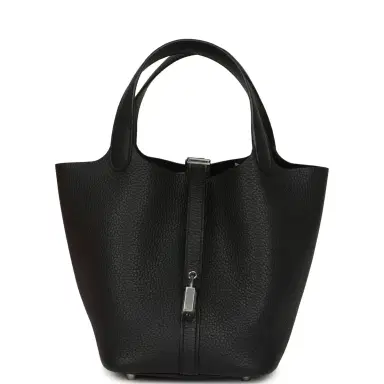 HERMÈS Hermes Picotin Lock 18 Black Clemence Palladium Hardware | Thumbnail 1 HERMÈS Hermes Picotin Lock 18 Black Clemence Palladium Hardware | Thumbnail 1