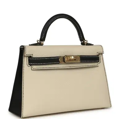 HERMÈS Hermes Special Order (HSS) Kelly Sellier 20 Craie and Black Epsom Permabrass Hardware | Thumbnail 2