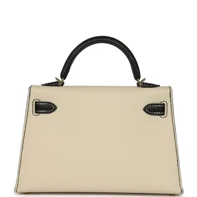 HERMÈS Hermes Special Order (HSS) Kelly Sellier 20 Craie and Black Epsom Permabrass Hardware | Thumbnail 4
