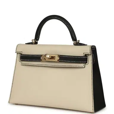 HERMÈS Hermes Special Order (HSS) Kelly Sellier 20 Craie and Black Epsom Permabrass Hardware | Thumbnail 5