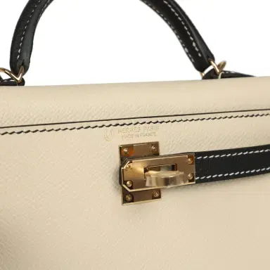 HERMÈS Hermes Special Order (HSS) Kelly Sellier 20 Craie and Black Epsom Permabrass Hardware | Thumbnail 7