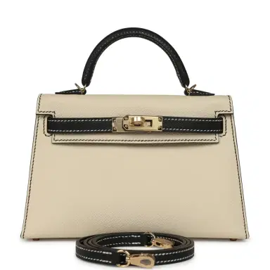 HERMÈS Hermes Special Order (HSS) Kelly Sellier 20 Craie and Black Epsom Permabrass Hardware | Thumbnail 1