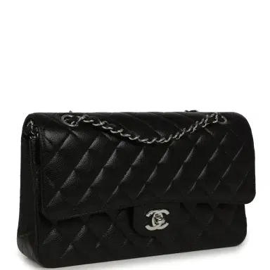 Chanel Pre-owned Chanel Medium Classic Double Flap Black Caviar Silver Hardware | Thumbnail 2