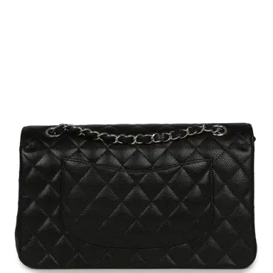 Chanel Pre-owned Chanel Medium Classic Double Flap Black Caviar Silver Hardware | Thumbnail 4