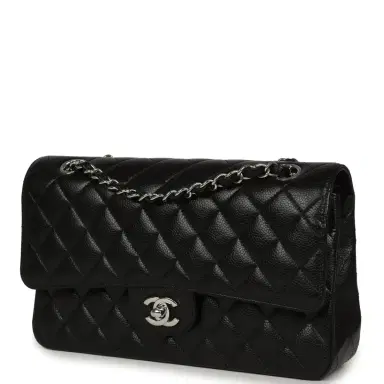 Chanel Pre-owned Chanel Medium Classic Double Flap Black Caviar Silver Hardware | Thumbnail 5