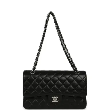 Chanel Pre-owned Chanel Medium Classic Double Flap Black Caviar Silver Hardware | Thumbnail 7