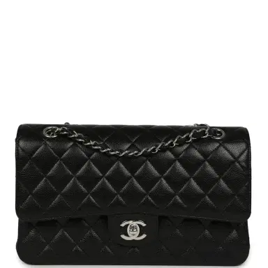 Chanel Pre-owned Chanel Medium Classic Double Flap Black Caviar Silver Hardware | Thumbnail 1
