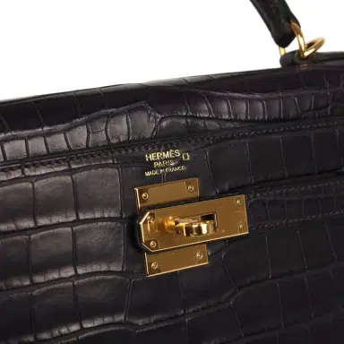 HERMÈS Pre-owned Hermes Kelly Retourne 32 Aubergine Matte Alligator Gold Hardware | Thumbnail 7