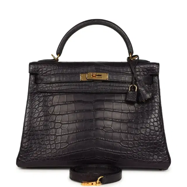 hermes Pre-owned Hermes Kelly Retourne 32 Aubergine Matte Alligator Gold Hardware