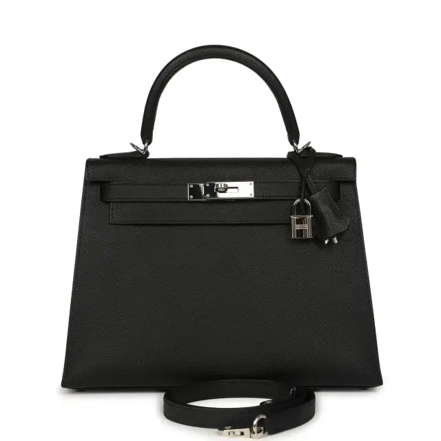 hermes Pre-owned Hermes Kelly Sellier 28 Black Epsom Palladium Hardware