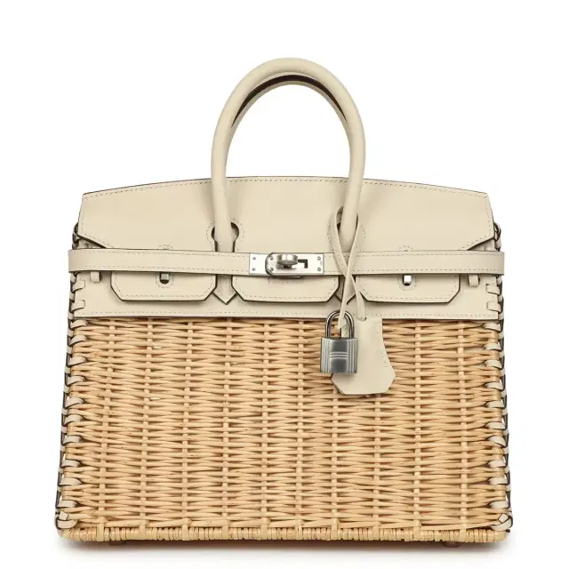 Pre-owned Hermes Picnic Birkin Sellier 25 Nata Swift Palladium Hardware