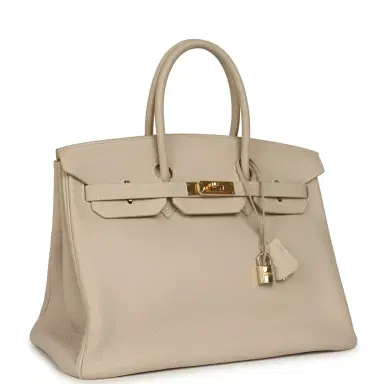 HERMÈS Vintage Hermes Birkin 35 Beige Rose Clemence Palladium Hardware | Thumbnail 2
