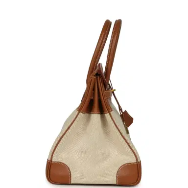 HERMÈS Vintage Hermes Birkin 35 Gold Courchevel and Gold-Ecru Toile H Canvas Gold Hardware | Thumbnail 3 HERMÈS Vintage Hermes Birkin 35 Gold Courchevel and Gold-Ecru Toile H Canvas Gold Hardware | Thumbnail 3