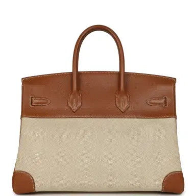 HERMÈS Vintage Hermes Birkin 35 Gold Courchevel and Gold-Ecru Toile H Canvas Gold Hardware | Thumbnail 4 HERMÈS Vintage Hermes Birkin 35 Gold Courchevel and Gold-Ecru Toile H Canvas Gold Hardware | Thumbnail 4