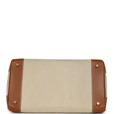 HERMÈS Vintage Hermes Birkin 35 Gold Courchevel and Gold-Ecru Toile H Canvas Gold Hardware | Thumbnail 6 HERMÈS Vintage Hermes Birkin 35 Gold Courchevel and Gold-Ecru Toile H Canvas Gold Hardware | Thumbnail 6