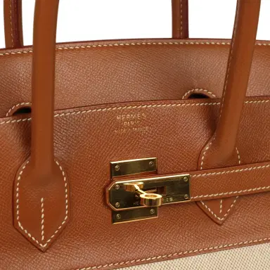 HERMÈS Vintage Hermes Birkin 35 Gold Courchevel and Gold-Ecru Toile H Canvas Gold Hardware | Thumbnail 7 HERMÈS Vintage Hermes Birkin 35 Gold Courchevel and Gold-Ecru Toile H Canvas Gold Hardware | Thumbnail 7