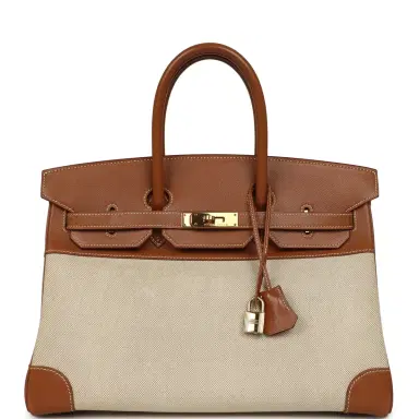 HERMÈS Vintage Hermes Birkin 35 Gold Courchevel and Gold-Ecru Toile H Canvas Gold Hardware | Thumbnail 1 HERMÈS Vintage Hermes Birkin 35 Gold Courchevel and Gold-Ecru Toile H Canvas Gold Hardware | Thumbnail 1