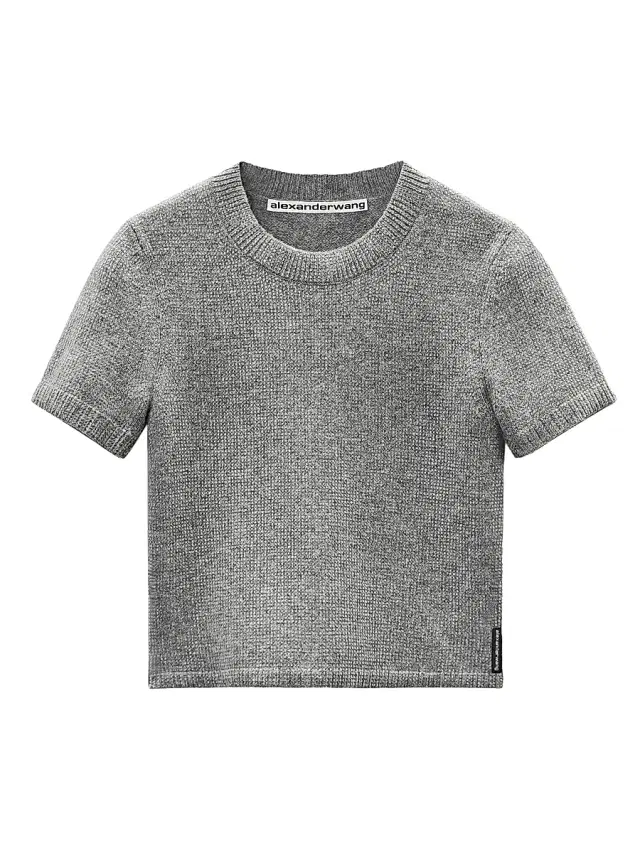 Alexander Wang Women's Hotfix Wool-Blend Knit Crewneck T-Shirt - Heather Grey
