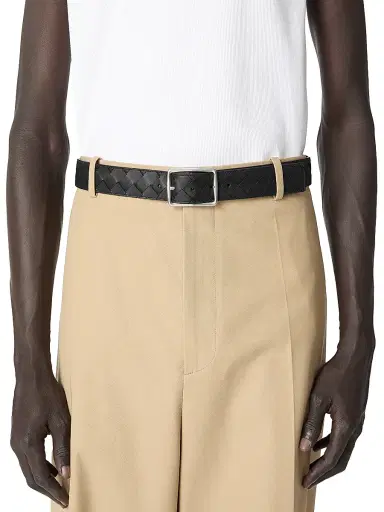 Bottega Veneta Men's Reverso Intrecciato Leather Belt - Black Crocodile Si | Thumbnail 2 Bottega Veneta Men's Reverso Intrecciato Leather Belt - Black Crocodile Si | Thumbnail 2