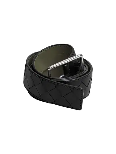 Bottega Veneta Men's Reverso Intrecciato Leather Belt - Black Crocodile Si | Thumbnail 3 Bottega Veneta Men's Reverso Intrecciato Leather Belt - Black Crocodile Si | Thumbnail 3
