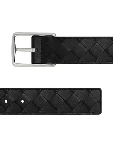 Bottega Veneta Men's Reverso Intrecciato Leather Belt - Black Crocodile Si | Thumbnail 4 Bottega Veneta Men's Reverso Intrecciato Leather Belt - Black Crocodile Si | Thumbnail 4