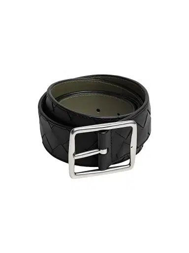 Bottega Veneta Men's Reverso Intrecciato Leather Belt - Black Crocodile Si | Thumbnail 1 Bottega Veneta Men's Reverso Intrecciato Leather Belt - Black Crocodile Si | Thumbnail 1