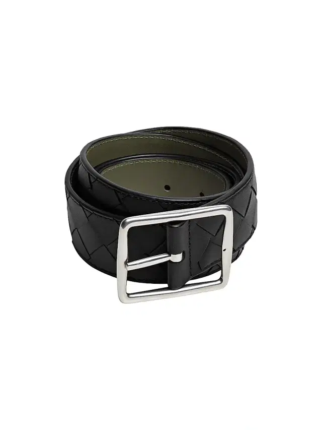 Bottega Veneta Men's Reverso Intrecciato Leather Belt - Black Crocodile Si