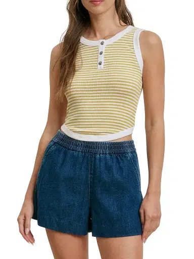 Favorite Daughter Women's The Foundation Striped Tank - Golden White Strip - Size XL | Thumbnail 4