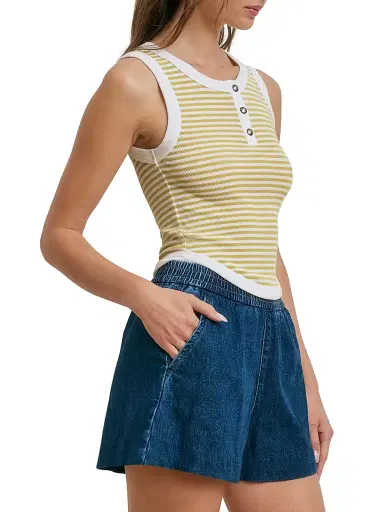 Favorite Daughter Women's The Foundation Striped Tank - Golden White Strip - Size XL | Thumbnail 5
