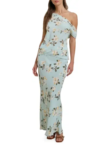 Favorite Daughter Women's The Favorite Floral Print Maxi Skirt - Aqua Floral - Size Large | Thumbnail 3