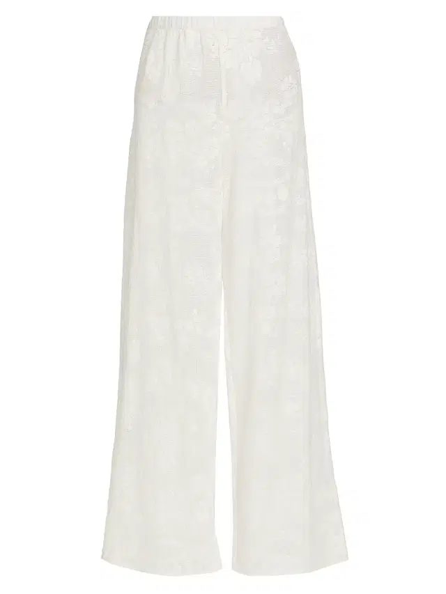 LoveShackFancy Women's Jessia Mesh Cotton-Blend Wide-Leg Pants - White
