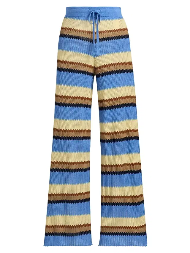 Guest in Residence Women's Striped Silk-Linen Palazzo Pants - Delft Blue Combo