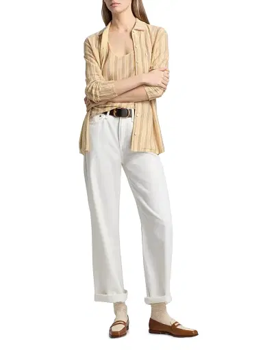 Guest in Residence Women's Showtime Fine Stripe Cashmere Shirt - Butter Combo | Thumbnail 2