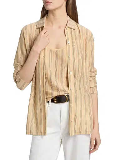 Guest in Residence Women's Showtime Fine Stripe Cashmere Shirt - Butter Combo | Thumbnail 3