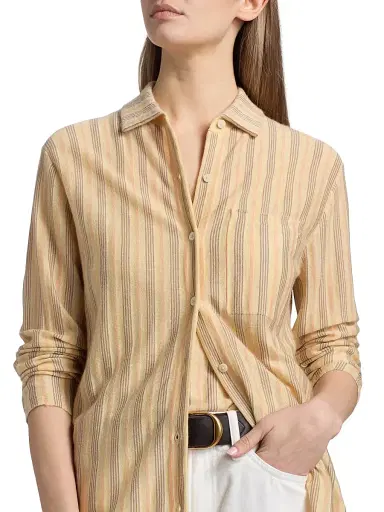 Guest in Residence Women's Showtime Fine Stripe Cashmere Shirt - Butter Combo | Thumbnail 6