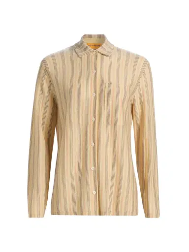 Guest in Residence Women's Showtime Fine Stripe Cashmere Shirt - Butter Combo | Thumbnail 1