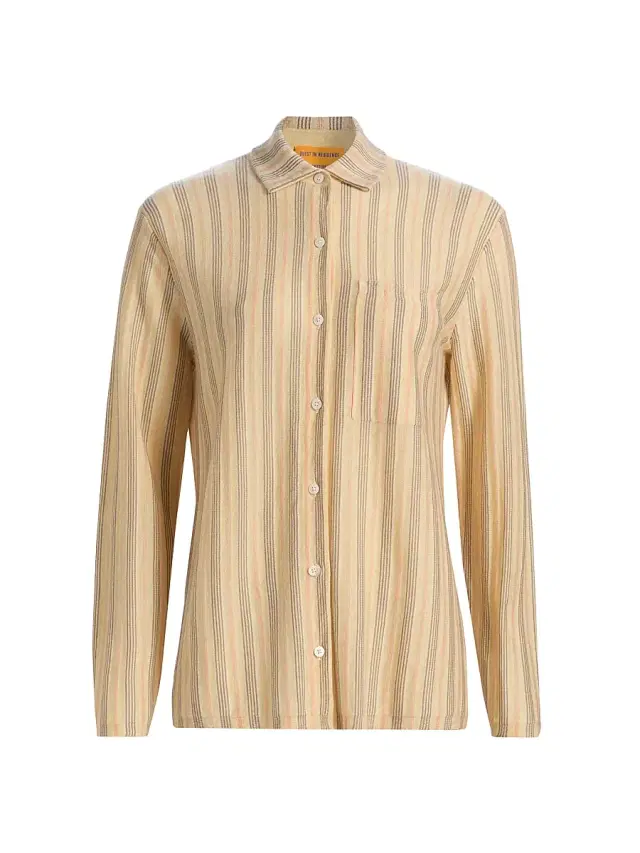 Guest in Residence Women's Showtime Fine Stripe Cashmere Shirt - Butter Combo