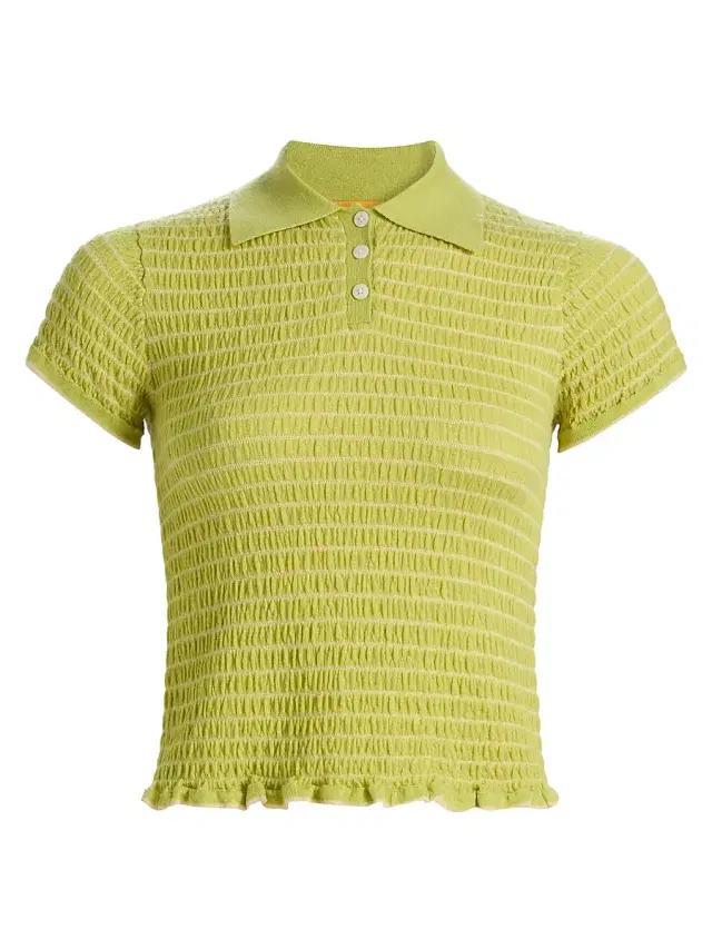 Guest In Residence Women's Smocked Cashmere Polo Top - Evoo Butter
