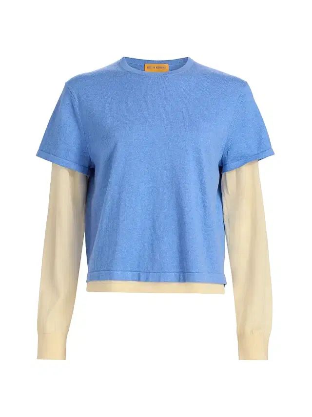 Guest In Residence Women's Layered Cotton-Cashmere T-Shirt - Delft Blue Butter