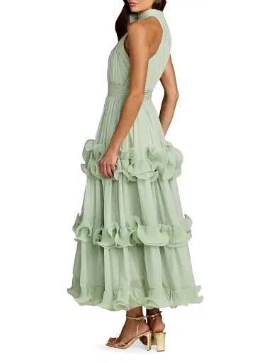 Mac Duggal Women's Pleated Chiffon Tiered Midi-Dress | Thumbnail 2 Mac Duggal Women's Pleated Chiffon Tiered Midi-Dress | Thumbnail 2