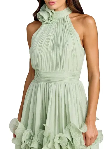 Mac Duggal Women's Pleated Chiffon Tiered Midi-Dress - Jade - Size 0 | Thumbnail 3 Mac Duggal Women's Pleated Chiffon Tiered Midi-Dress - Jade - Size 0 | Thumbnail 3