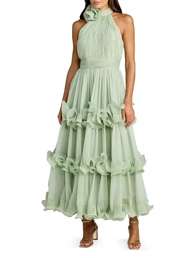 Mac Duggal Women's Pleated Chiffon Tiered Midi-Dress - Jade - Size 0 | Thumbnail 1 Mac Duggal Women's Pleated Chiffon Tiered Midi-Dress - Jade - Size 0 | Thumbnail 1