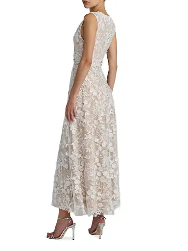 Mac Duggal Women's Floral Embroidered Round-Neck Midi-Dress - Ivory Beige - Size 14 | Thumbnail 2