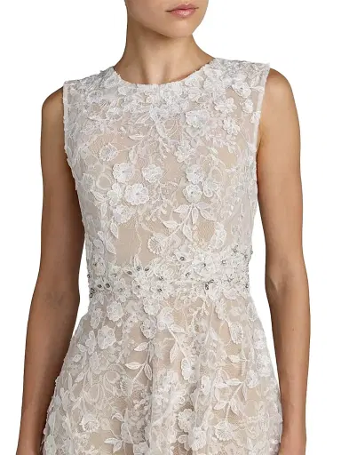 Mac Duggal Women's Floral Embroidered Round-Neck Midi-Dress - Ivory Beige - Size 14 | Thumbnail 3